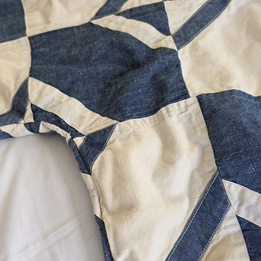 Quilted Patchwork Bomber Jacket in Blue & Cream - Picture 6 of 9